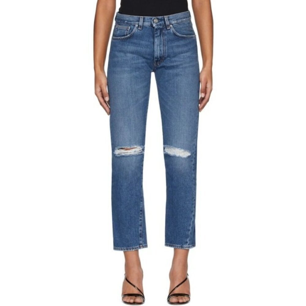 Toteme Original Ripped Twisted Seam Jeans Dark Wash Women’s Size 25 Straight Leg - Picture 3 of 16